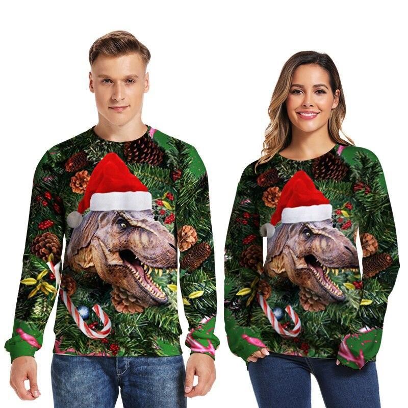 Unisex Kvinder Juletrøje Grim Juletrøje Mænd Pullover Vinter Plus Size Sjov Efterårstoppe Tøj Dinosaur