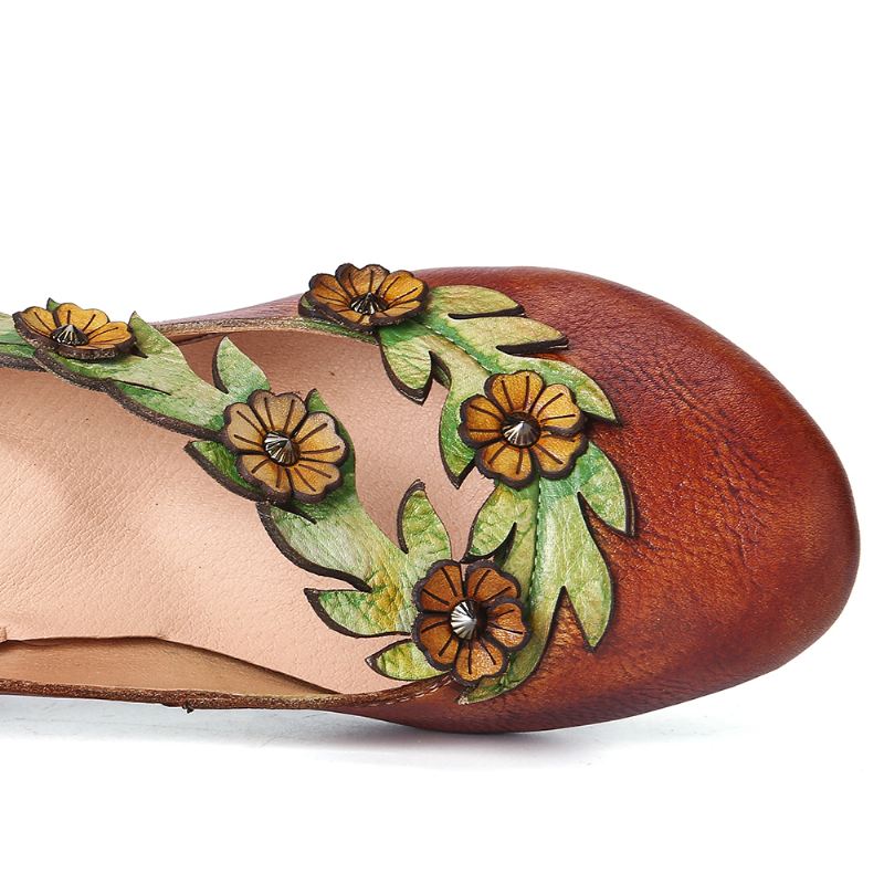 Kvinder Blomsterdekoration Ægte Læder Slip On Spring Pumps