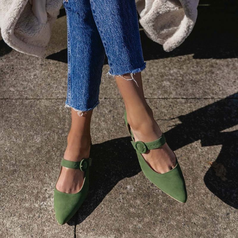 Kvinder Elegant Spidstå Ensfarvet Ankelspænde Slip-on Chunky Heel Pumps