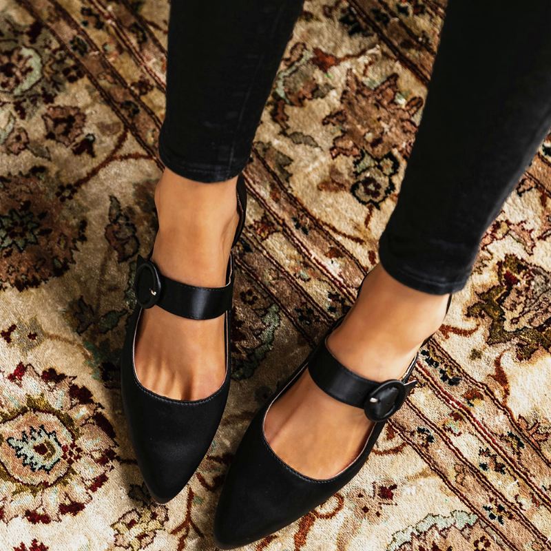 Kvinder Elegant Spidstå Ensfarvet Ankelspænde Slip-on Chunky Heel Pumps