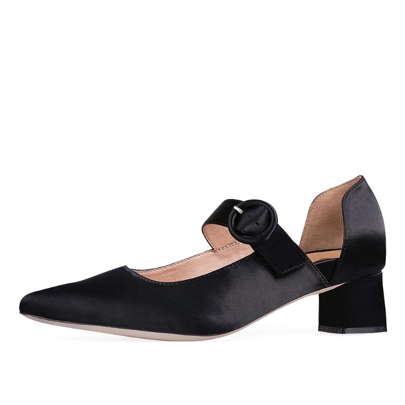 Kvinder Elegant Spidstå Ensfarvet Ankelspænde Slip-on Chunky Heel Pumps