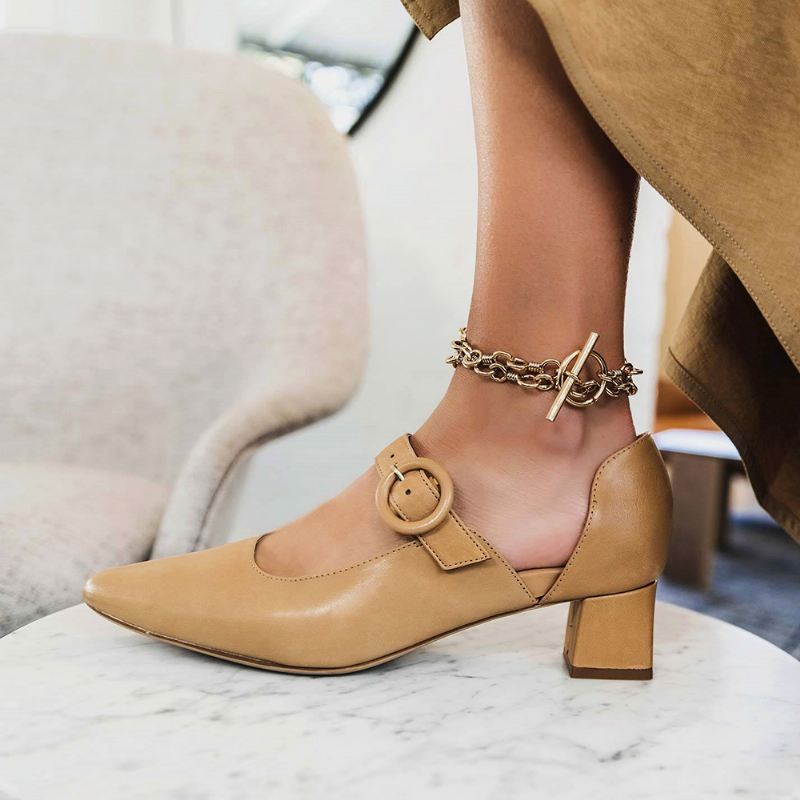 Kvinder Elegant Spidstå Ensfarvet Ankelspænde Slip-on Chunky Heel Pumps