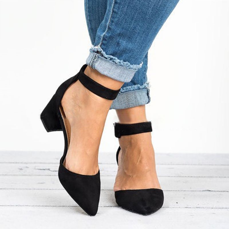 Stor Størrelse Kvinder Chunky Heel Ankel Strap Pumps