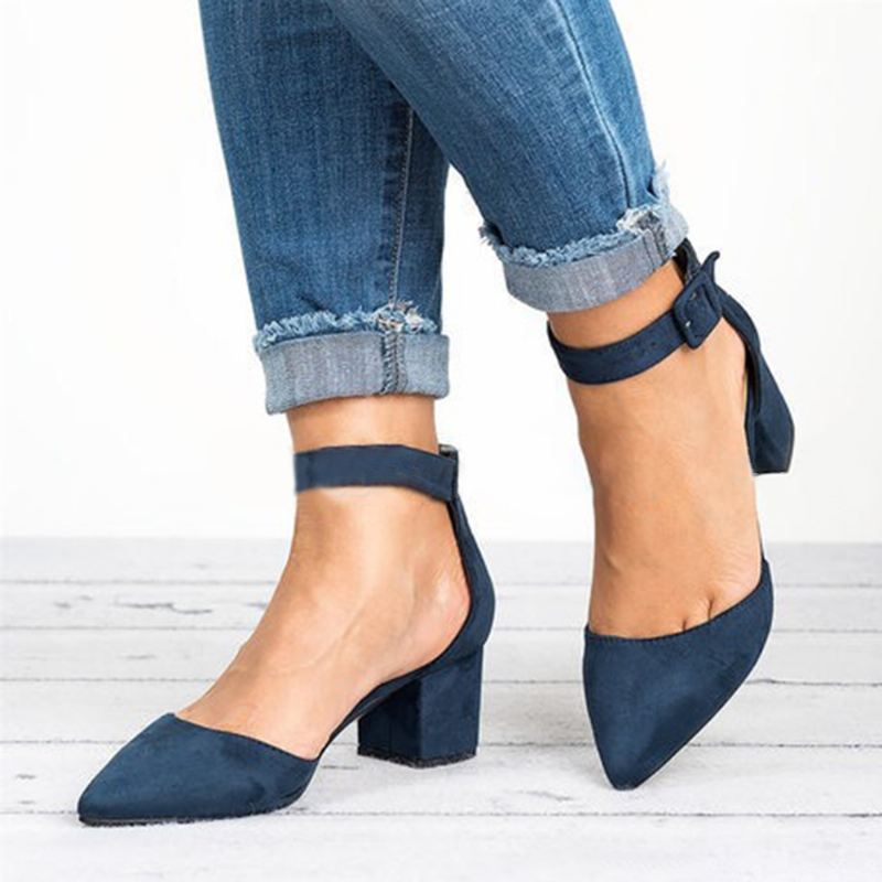 Stor Størrelse Kvinder Chunky Heel Ankel Strap Pumps