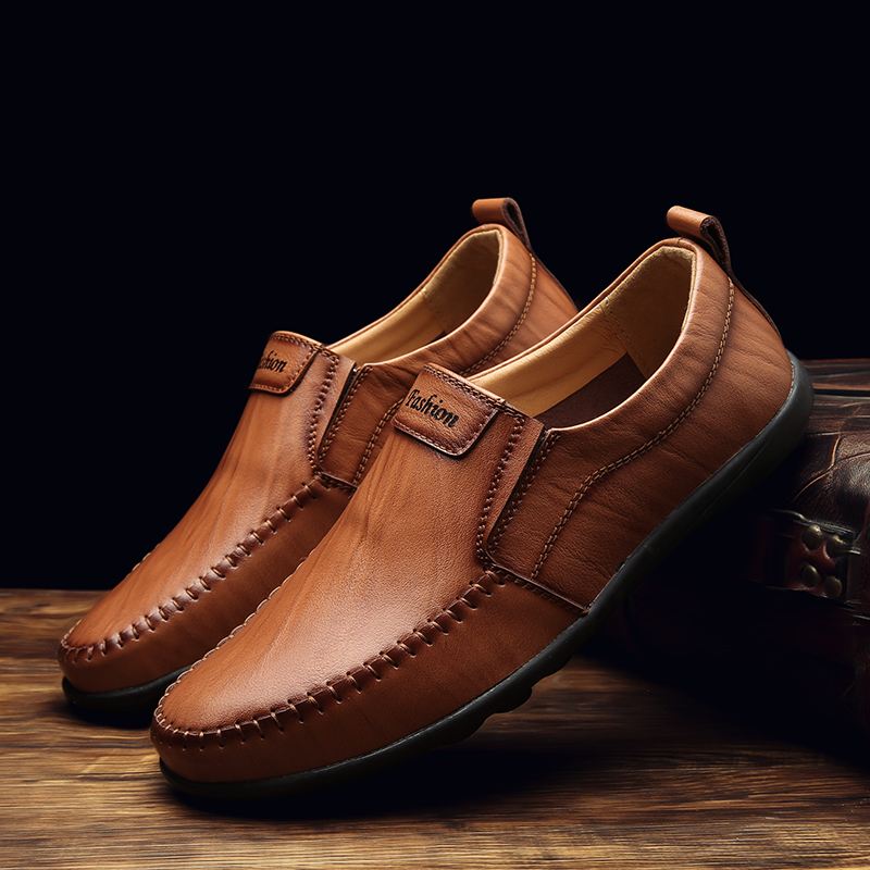 Mænd Ægte Læder Åndbar Blød Bund Slip-on-kørsel Casual Business Loafers Sko