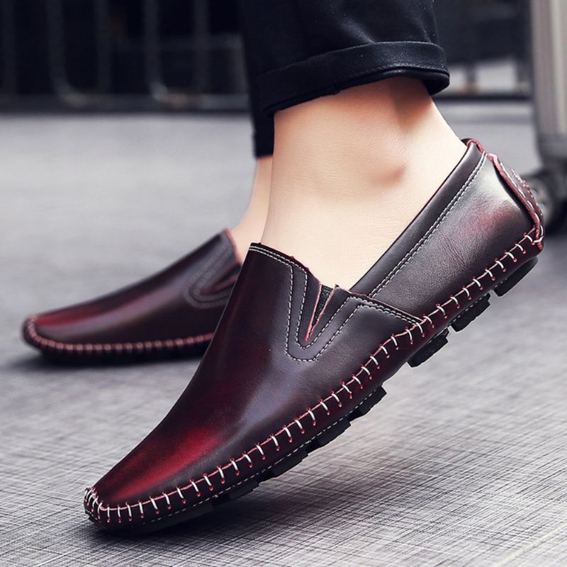 Mænd Casual Ægte Læder Slip On Flat Loafers Loafers