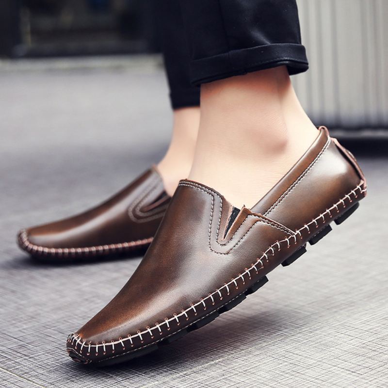 Mænd Casual Ægte Læder Slip On Flat Loafers Loafers