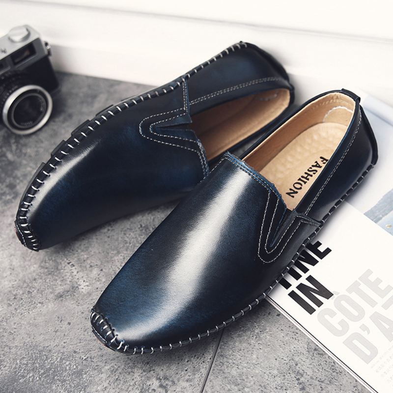 Mænd Casual Ægte Læder Slip On Flat Loafers Loafers