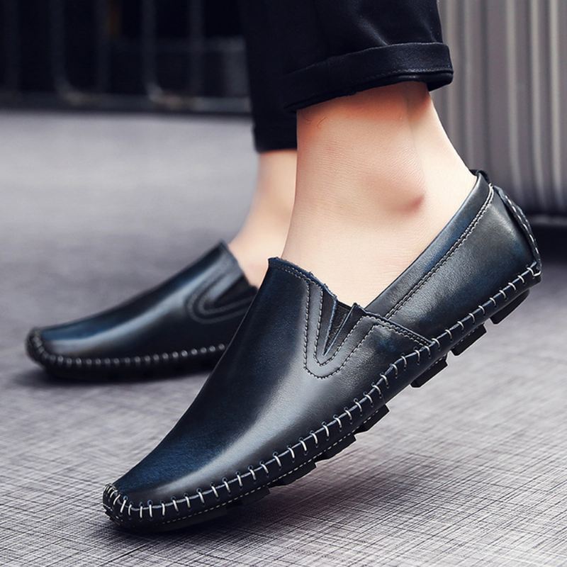 Mænd Casual Ægte Læder Slip On Flat Loafers Loafers