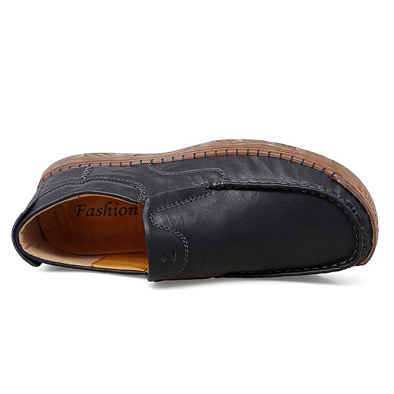 Mænd Koskind Åndbar Håndsyning Blød Sål Slip On Solid Casual Loafer Sko