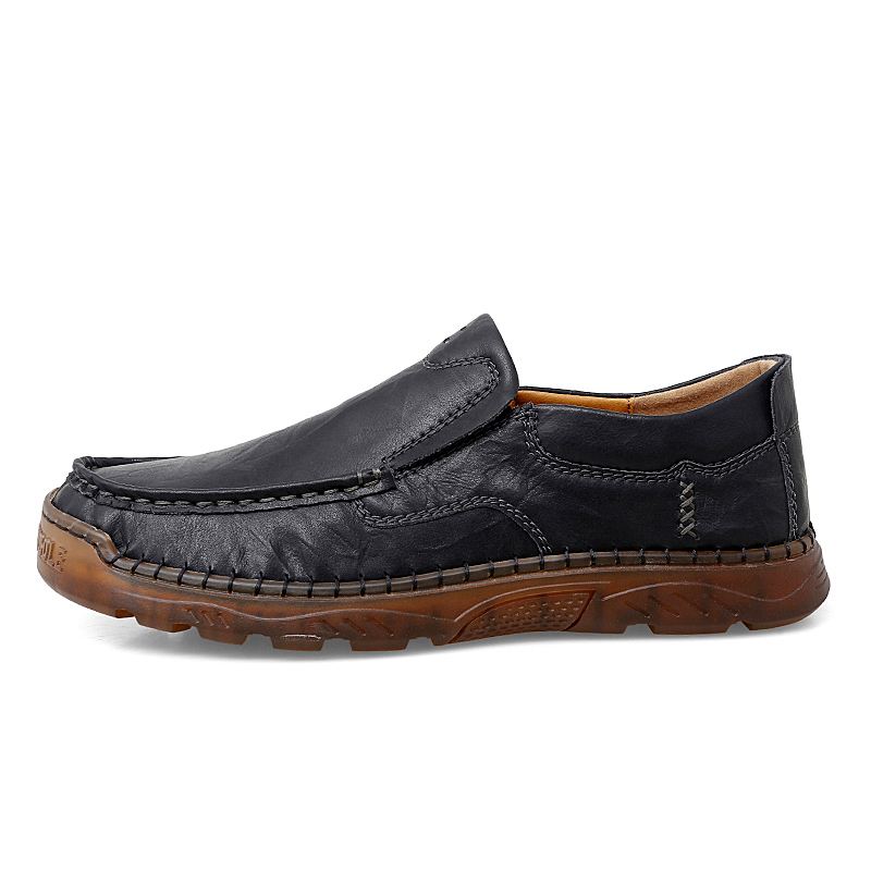 Mænd Koskind Åndbar Håndsyning Blød Sål Slip On Solid Casual Loafer Sko