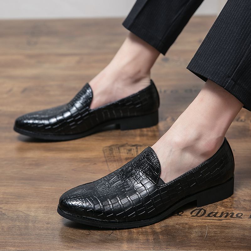 Mænd Læder Åndbar Blød Sål Retro Plaid Mønster Slip On Casual Business Sko