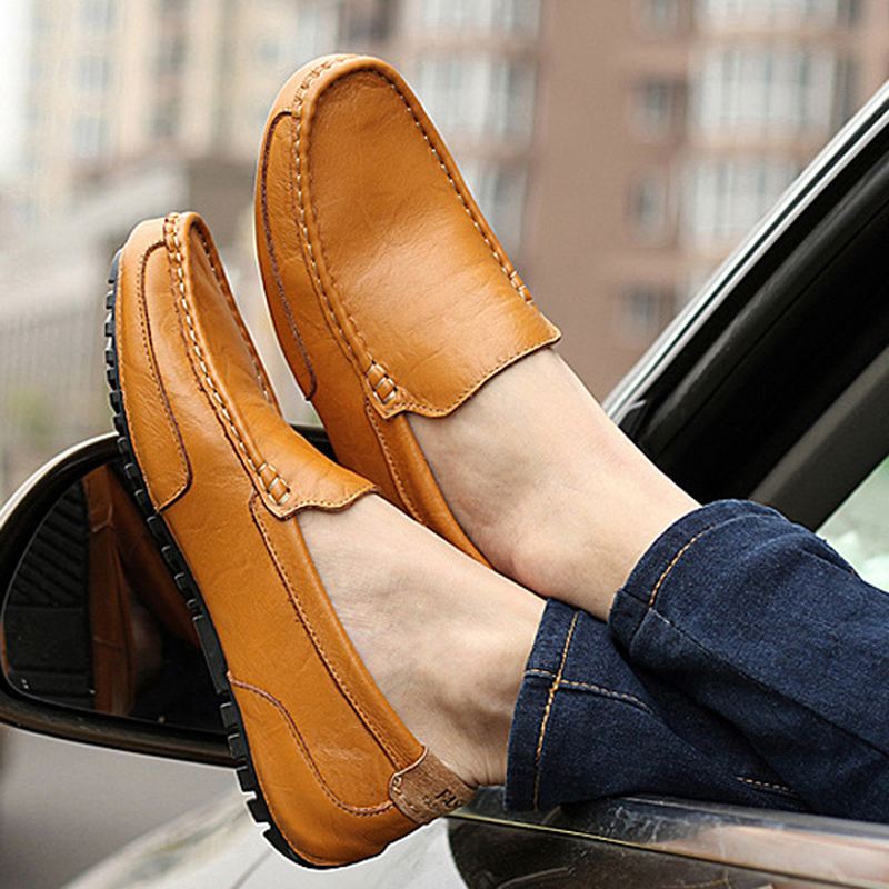 Mænd Læder Casual Driving Slip On Outdoor Flad Bløde Komfortable Loafers Sko