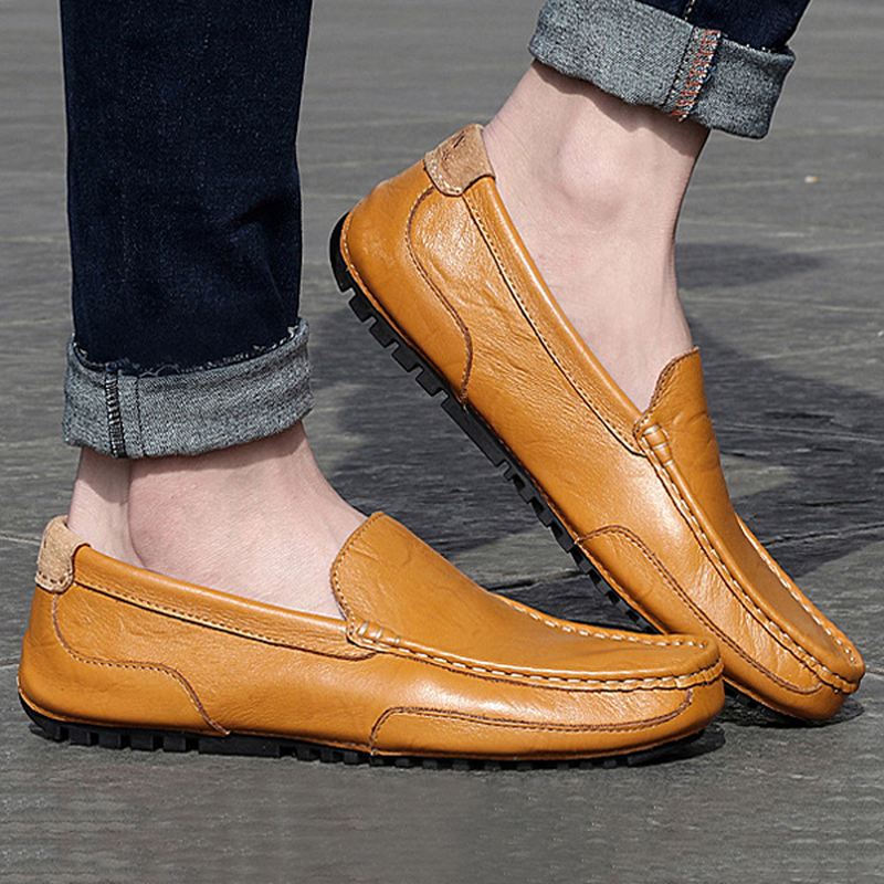 Mænd Læder Casual Driving Slip On Outdoor Flad Bløde Komfortable Loafers Sko