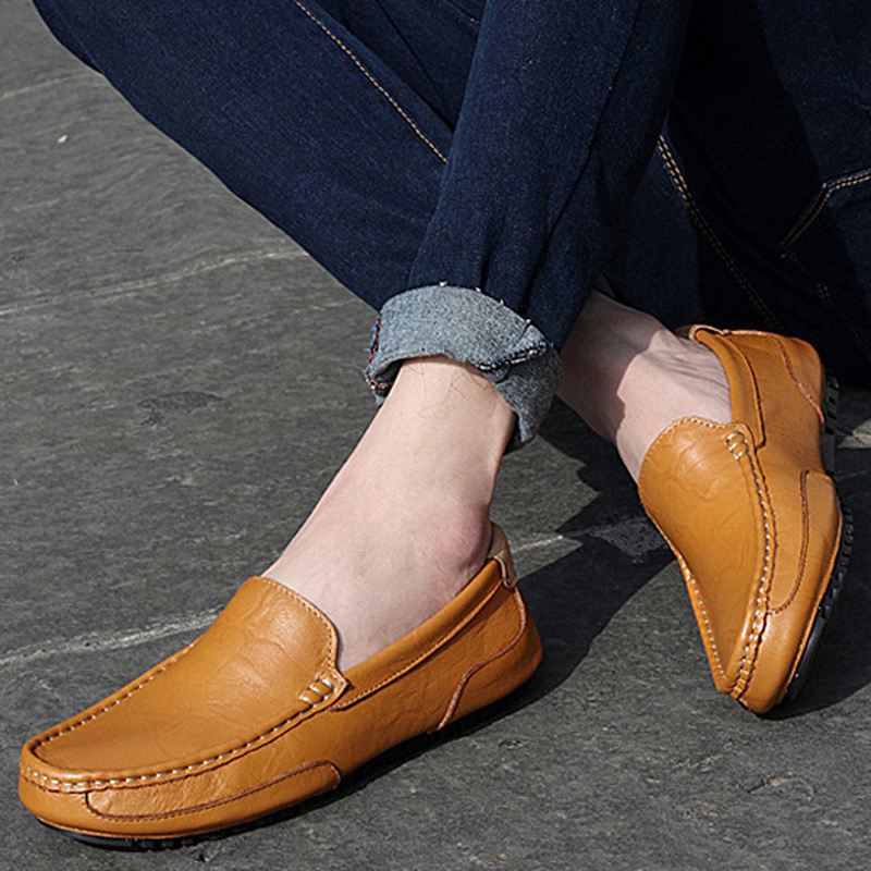 Mænd Læder Casual Driving Slip On Outdoor Flad Bløde Komfortable Loafers Sko