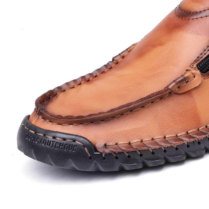 Mænd Læder Hånd Syninger Skridsikre Side Lynlås Casual Flats