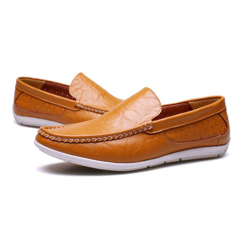 Nye Mænd Casual Outdoor Blødt Komfortabelt Læder Slip On Flats Loafers Sko