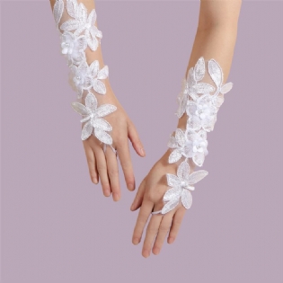 Kvinder Mellemlange Blonde Blomster Bandage Dekorativ Åndbar Split Finger Handsker Solbeskyttelsesærmer