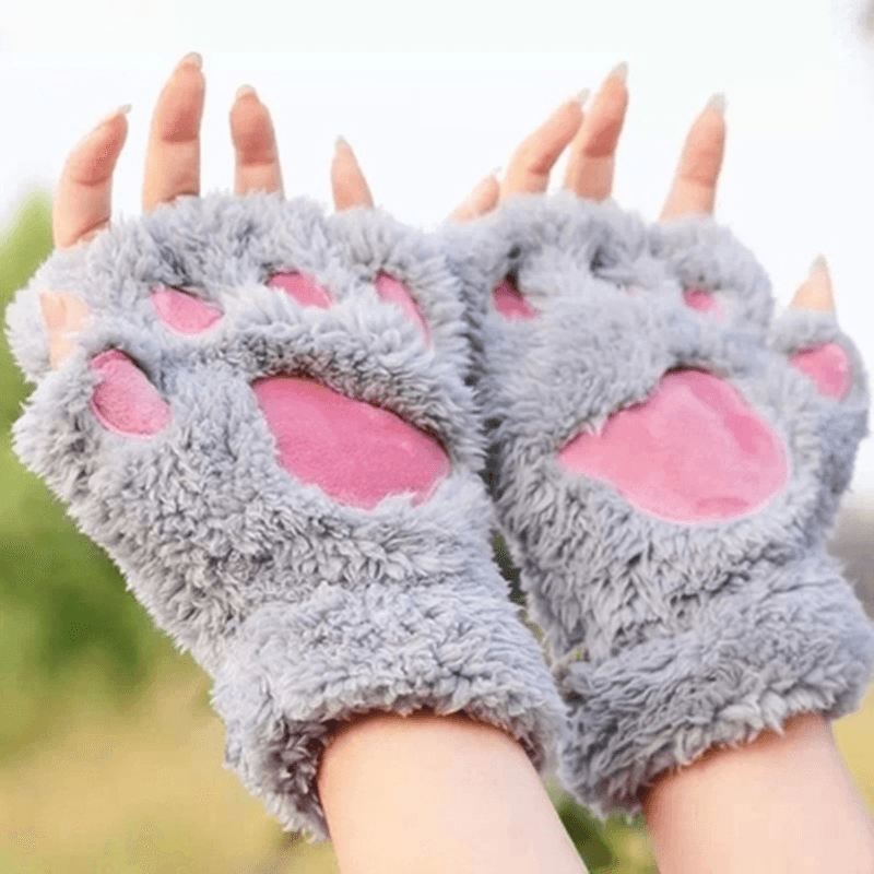 Kvinder Piger Fluffy Plys Bjørn Kat Paw Fingerløse Handsker Paw Glove Vintervarme Vanter