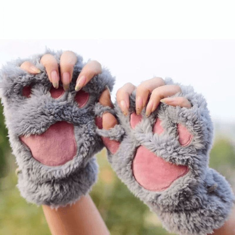 Kvinder Piger Fluffy Plys Bjørn Kat Paw Fingerløse Handsker Paw Glove Vintervarme Vanter