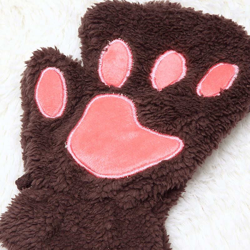 Kvinder Piger Fluffy Plys Bjørn Kat Paw Fingerløse Handsker Paw Glove Vintervarme Vanter