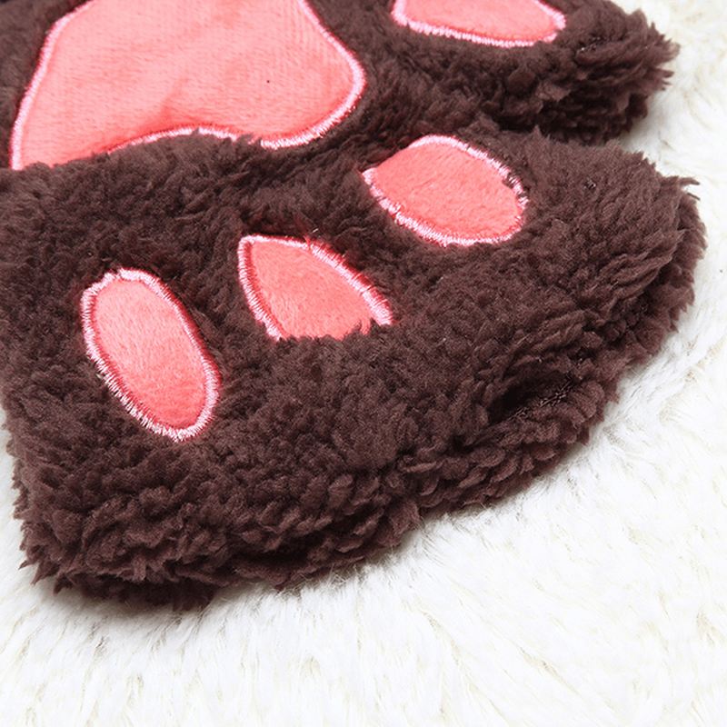 Kvinder Piger Fluffy Plys Bjørn Kat Paw Fingerløse Handsker Paw Glove Vintervarme Vanter