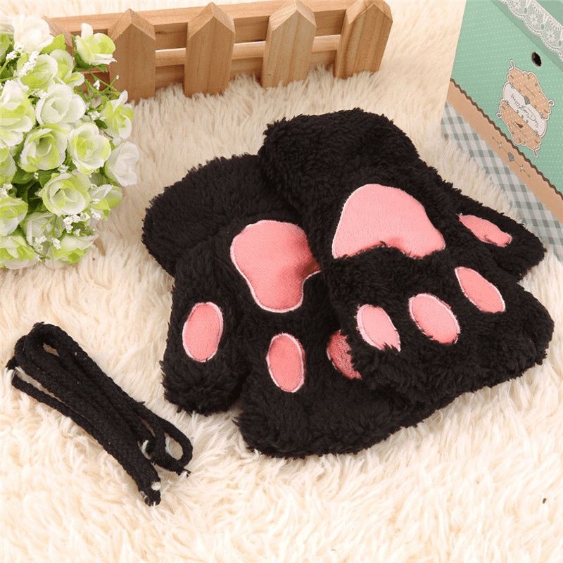 Kvinder Piger Fluffy Plys Bjørn Kat Paw Fingerløse Handsker Paw Glove Vintervarme Vanter