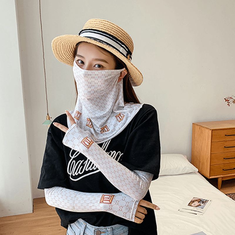 Kvinder Solcreme Sommer Udendørs Is Silke Hånd Sleeve Arm Guard Sleeve Åndbar Cover Face Veil Mask