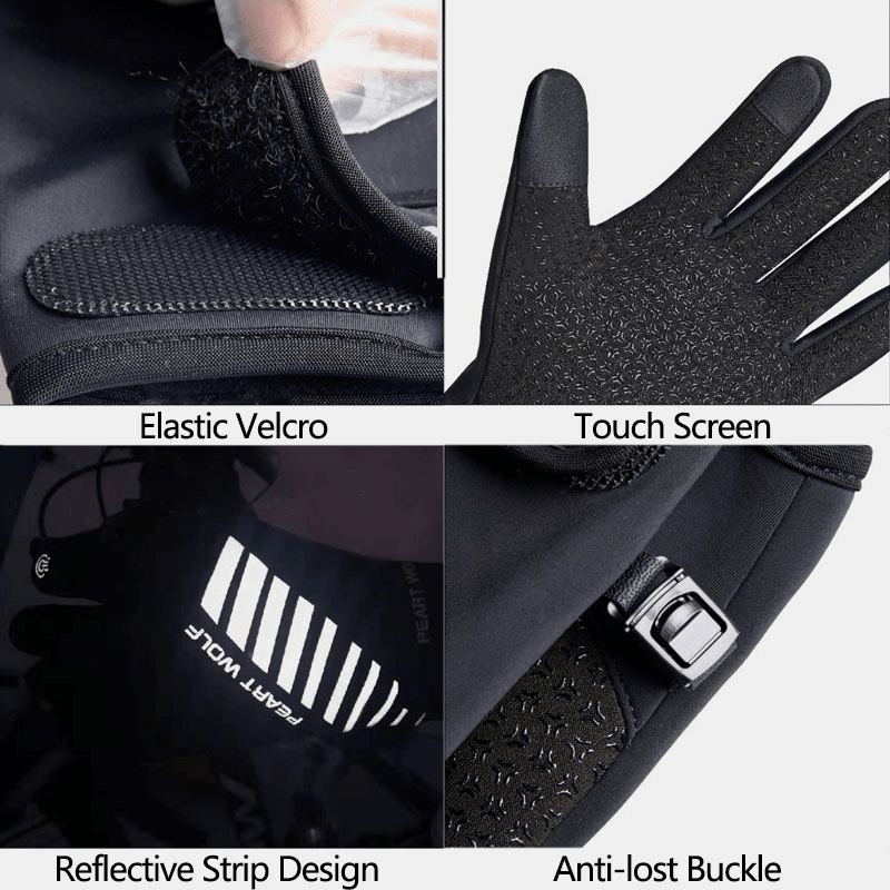 Mænd Vandtætte Skridsikre Reflekterende Strimler Design Sportshandsker Vinter Outdoor Plus Velvet Varme Touch Screen Handsker