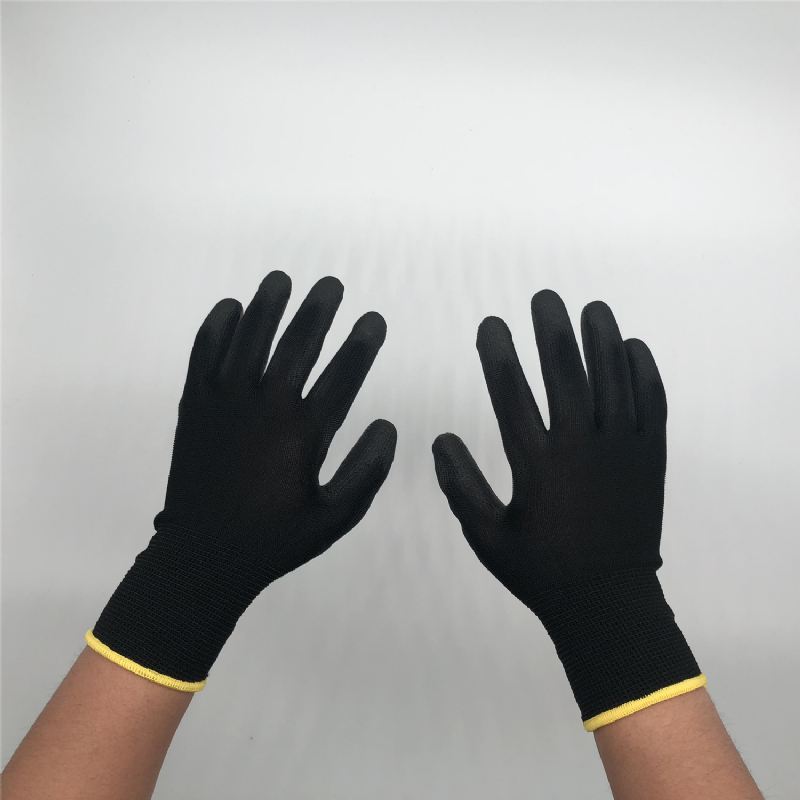 Polyester Pu Coated Palm Black Anti-static Handsker