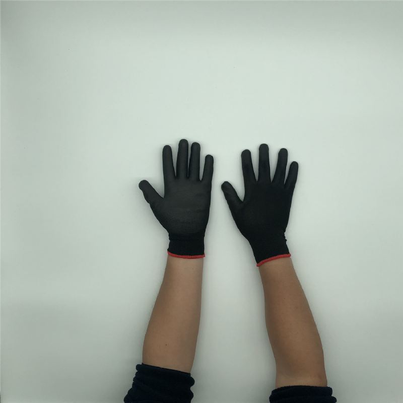 Polyester Pu Coated Palm Black Anti-static Handsker