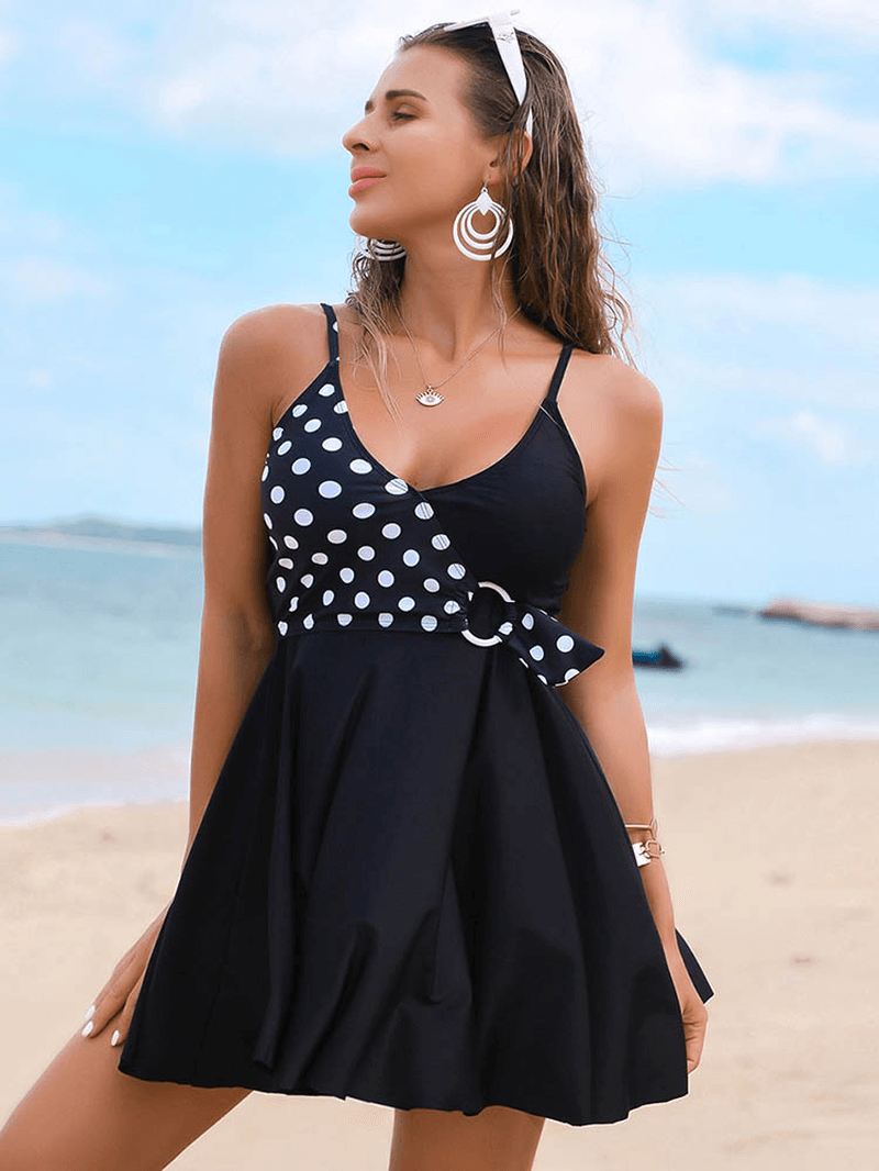 Geometrisk Polka Dot Patchwork Ring Trim Beach Badekjole