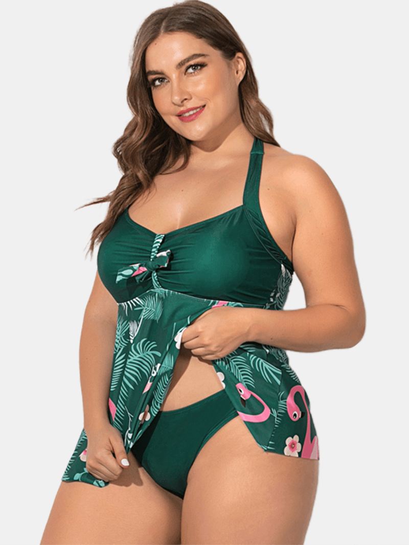 Plus Size Halter Flora-trykt Badekjole Med Trusser