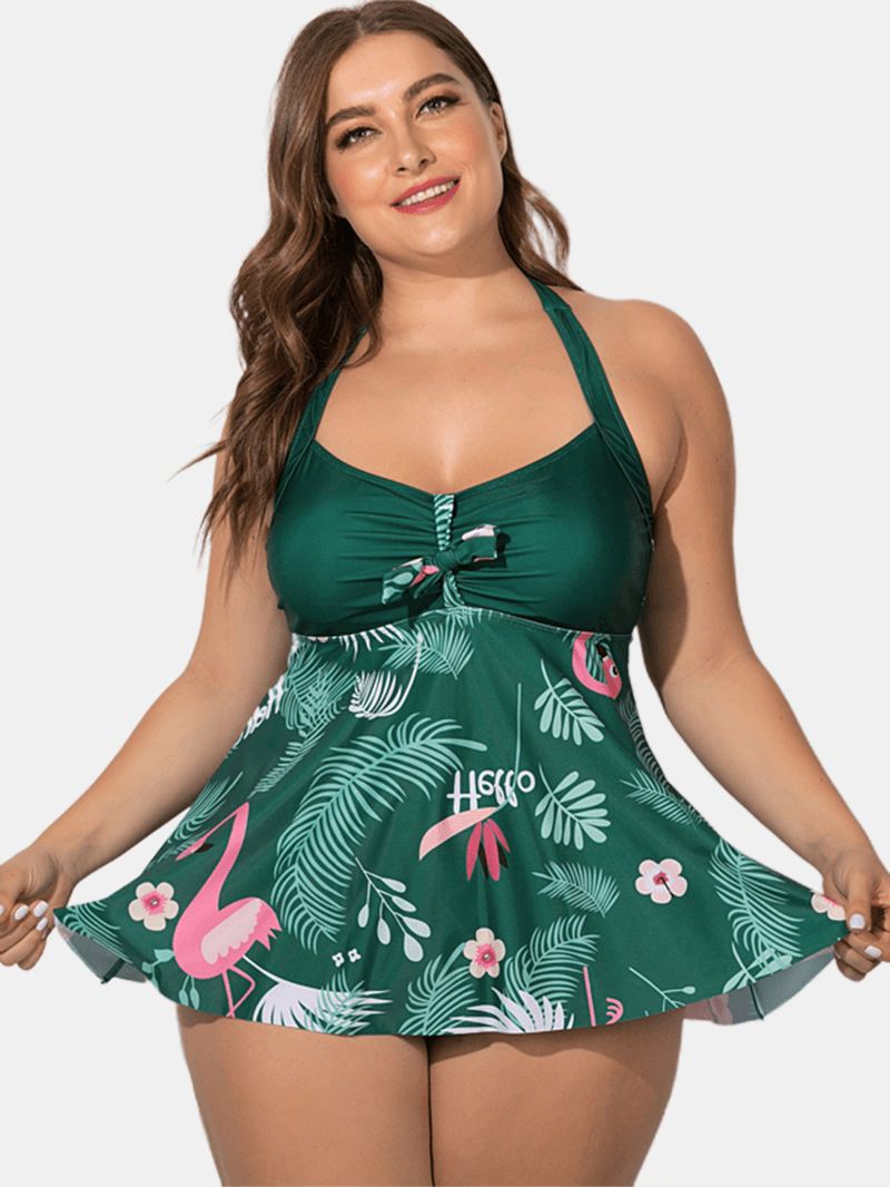 Plus Size Halter Flora-trykt Badekjole Med Trusser