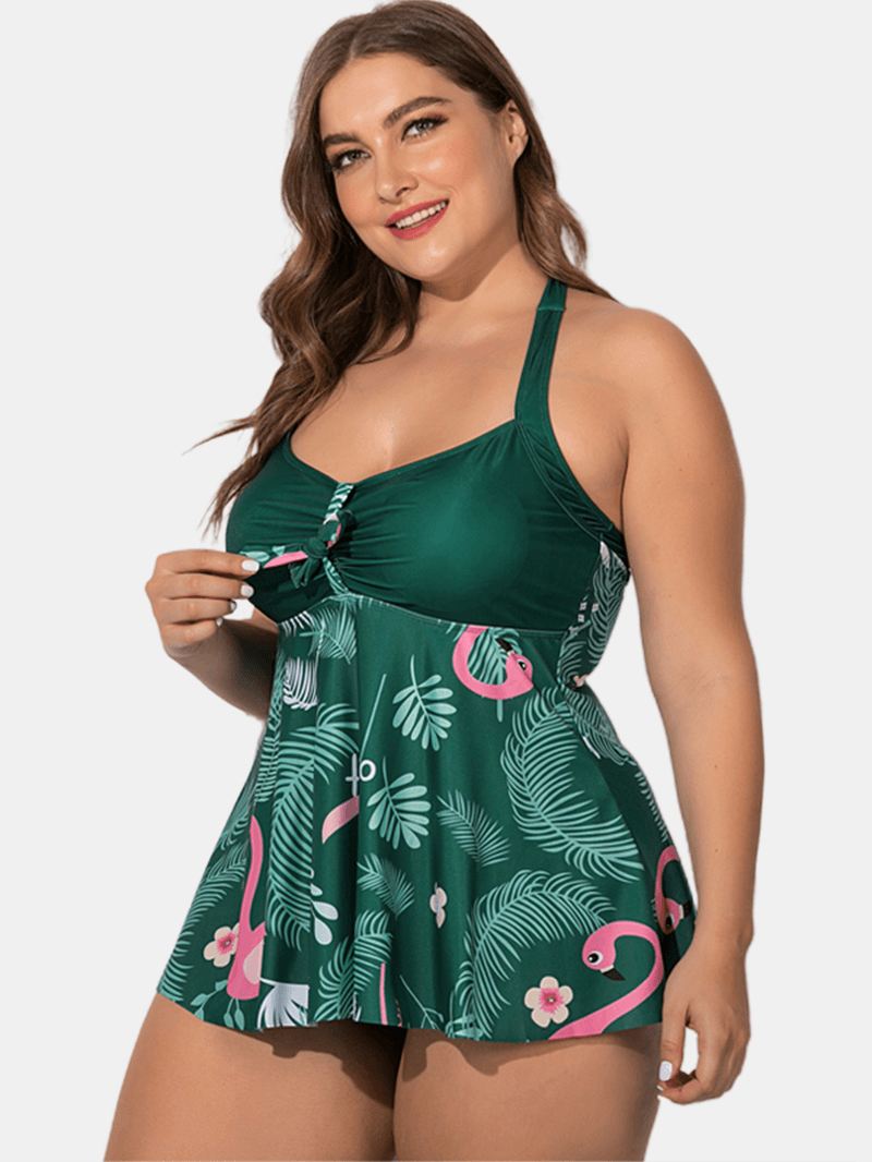 Plus Size Halter Flora-trykt Badekjole Med Trusser