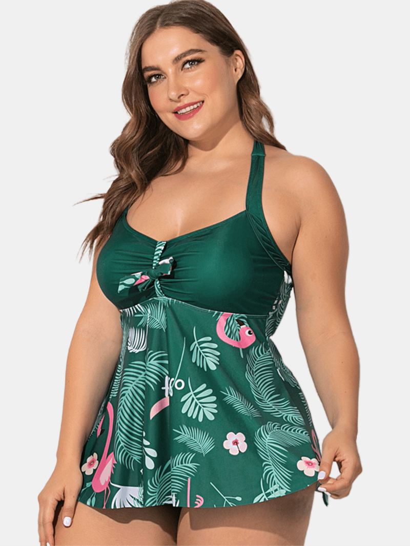 Plus Size Halter Flora-trykt Badekjole Med Trusser