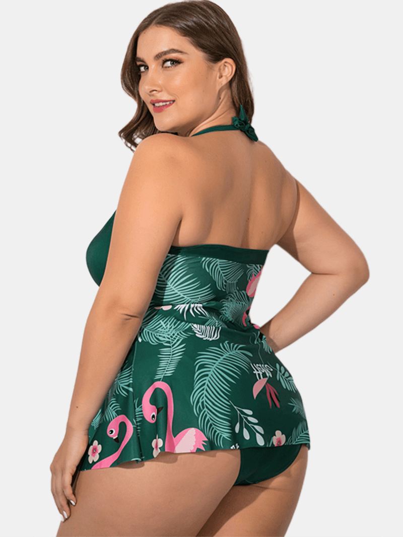 Plus Size Halter Flora-trykt Badekjole Med Trusser