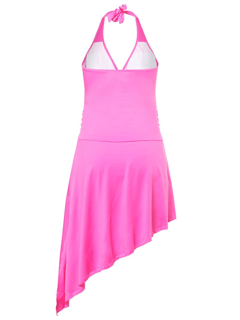 Sexet Halter Plunge Swimdress Rygløs Uregelmæssig Hem One Piece