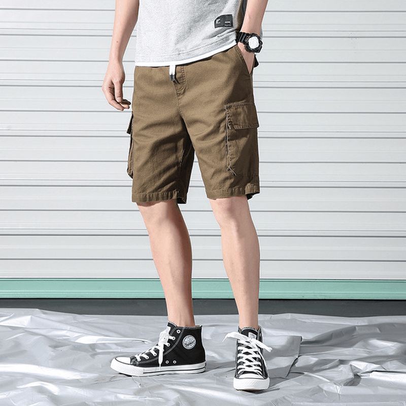 2023 Mænds Sommer Nye Multi-pocket Tooling Shorts Mænds Large Størrelse Løse Ensfarvede Tidevand Mand Flotte Five Pants