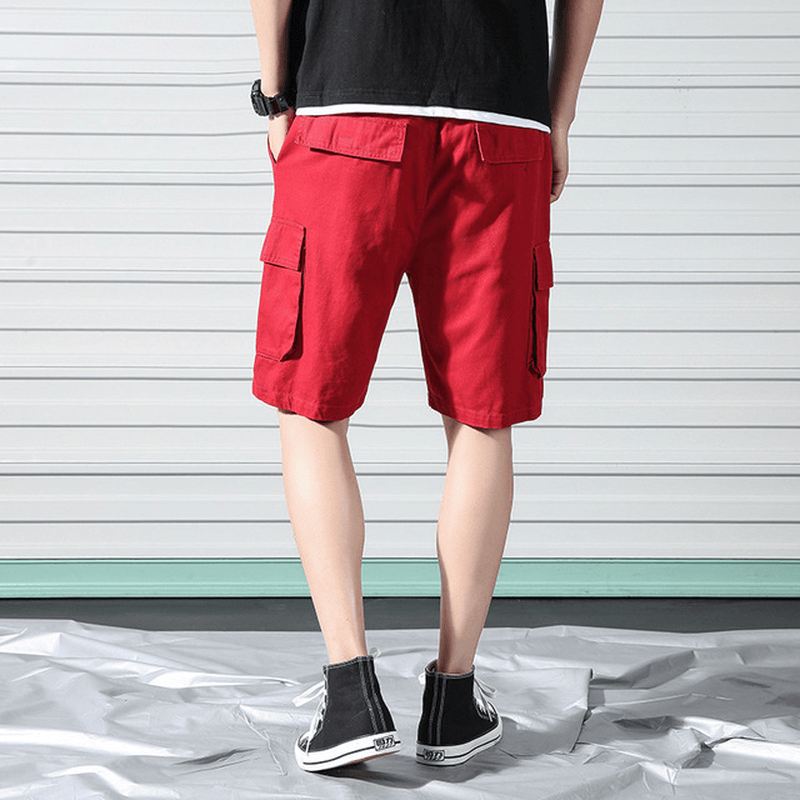 2023 Mænds Sommer Nye Multi-pocket Tooling Shorts Mænds Large Størrelse Løse Ensfarvede Tidevand Mand Flotte Five Pants