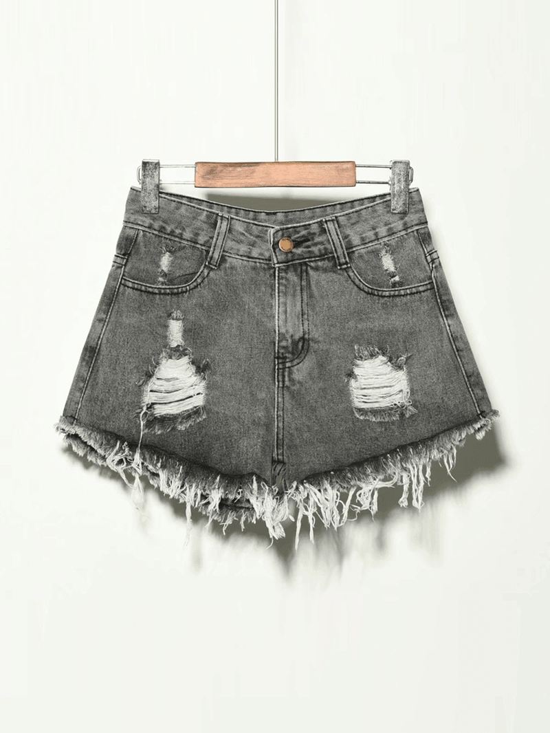 5 Farver Kvinder Pocket Hollow Ripped Denim Shorts