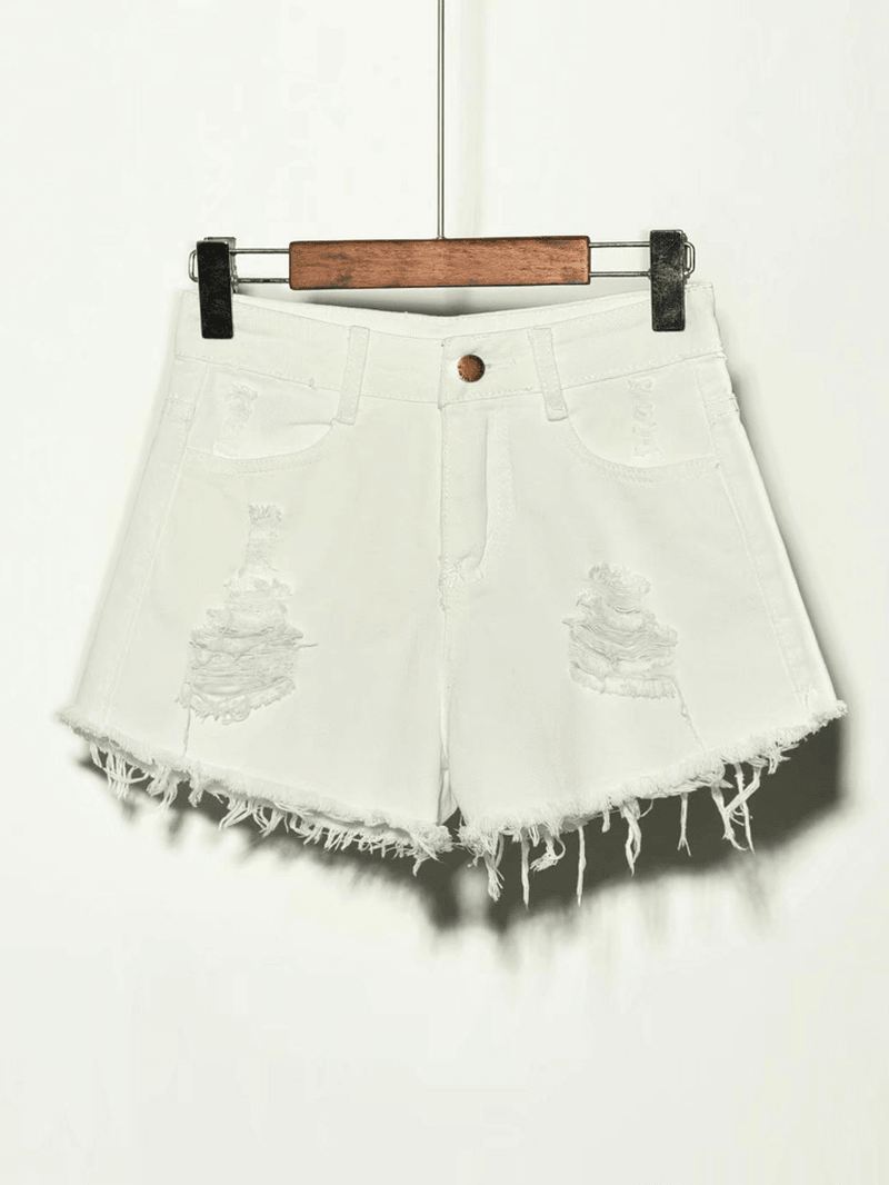 5 Farver Kvinder Pocket Hollow Ripped Denim Shorts