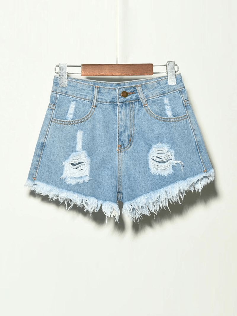 5 Farver Kvinder Pocket Hollow Ripped Denim Shorts