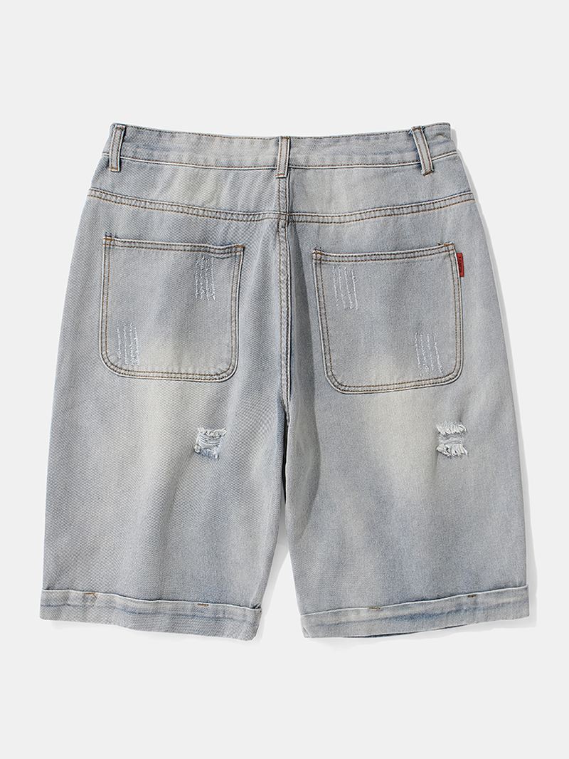 Denimshorts Med Afslappet Huldesign Til Mænd