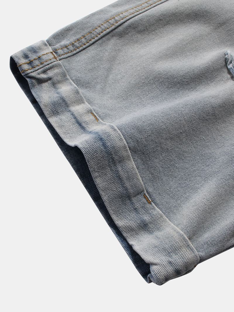 Denimshorts Med Afslappet Huldesign Til Mænd