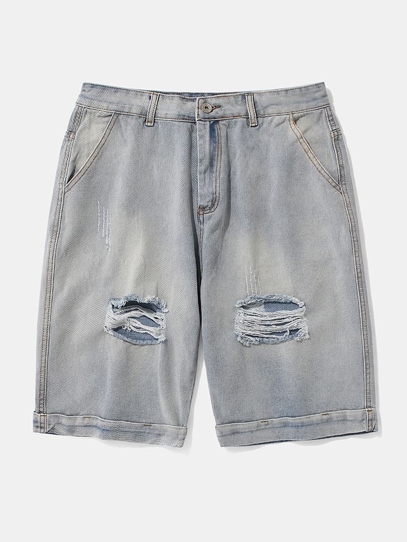 Denimshorts Med Afslappet Huldesign Til Mænd