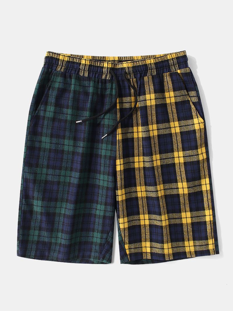 Herre 100% Bomuld Plaid Løbesnor Elastiske Talje Shorts