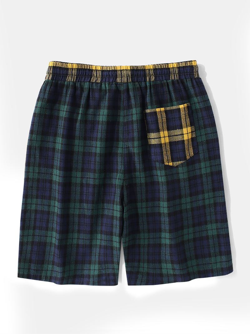 Herre 100% Bomuld Plaid Løbesnor Elastiske Talje Shorts