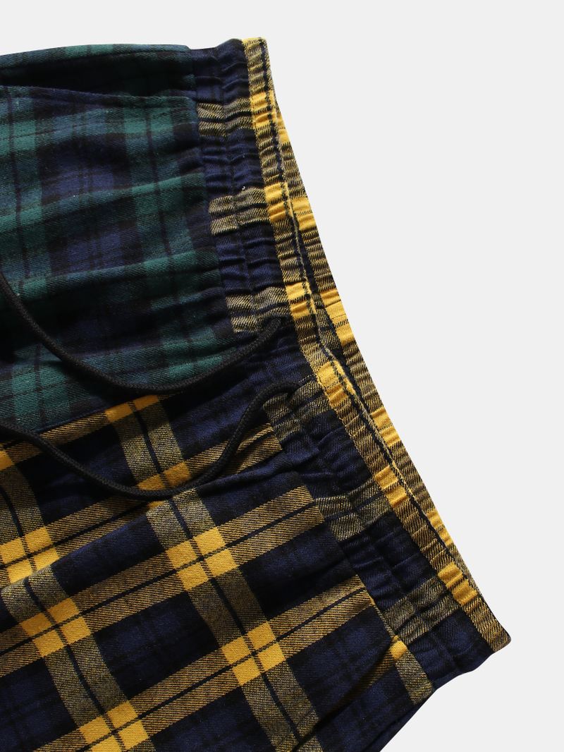 Herre 100% Bomuld Plaid Løbesnor Elastiske Talje Shorts