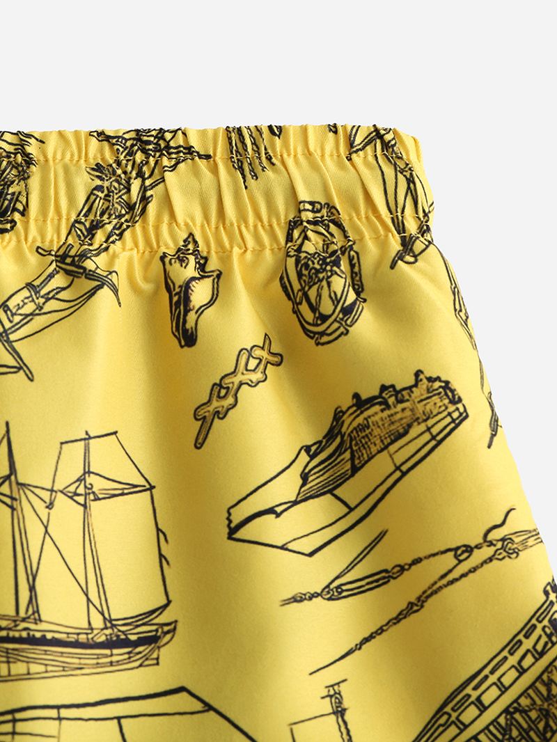 Herre Beach Sea Boat Pattern Digital Printing Børstet Løse Shorts Bukser